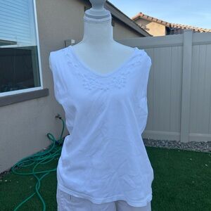 Sag Harbor White Embroidered Tank Top